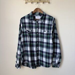 The Shirt by Rochelle Behrens Plaid Flannel Ruffle Pocket Shirt XL